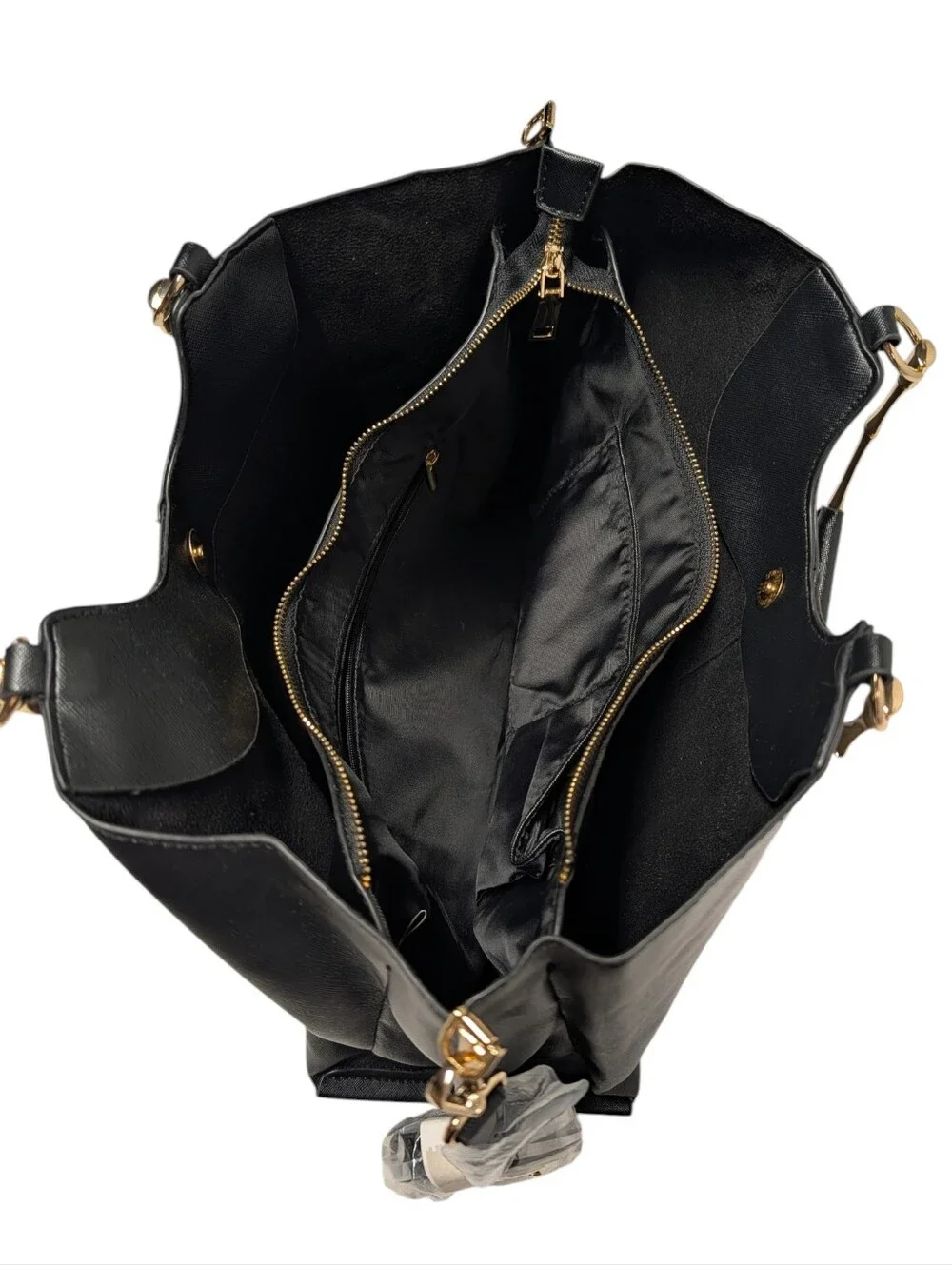 Women's Black Tote Bag Gold Bamboo Handles Structured Shoulder Bag NWOT